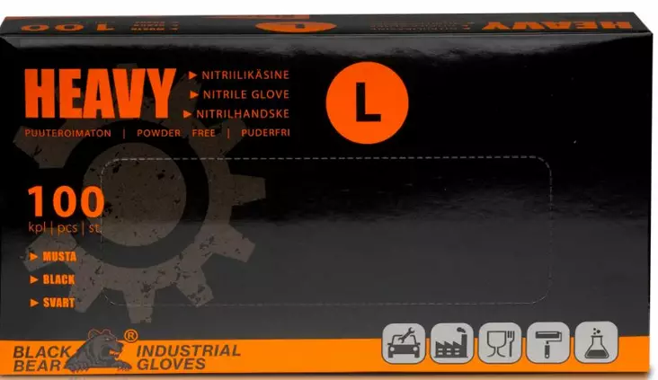 Black Bear Heavy Nitriilihanska 100 kpl - Vuorettomat työkäsineet - 0000000194 - 1
